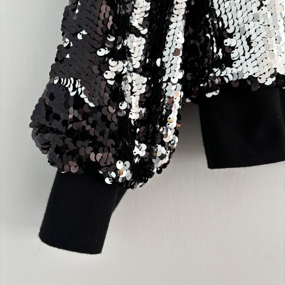 Women's Socialite‎ Sequin Bomber Jacket, Size Small Black Silver Glitter Excel - Picture 8 of 8